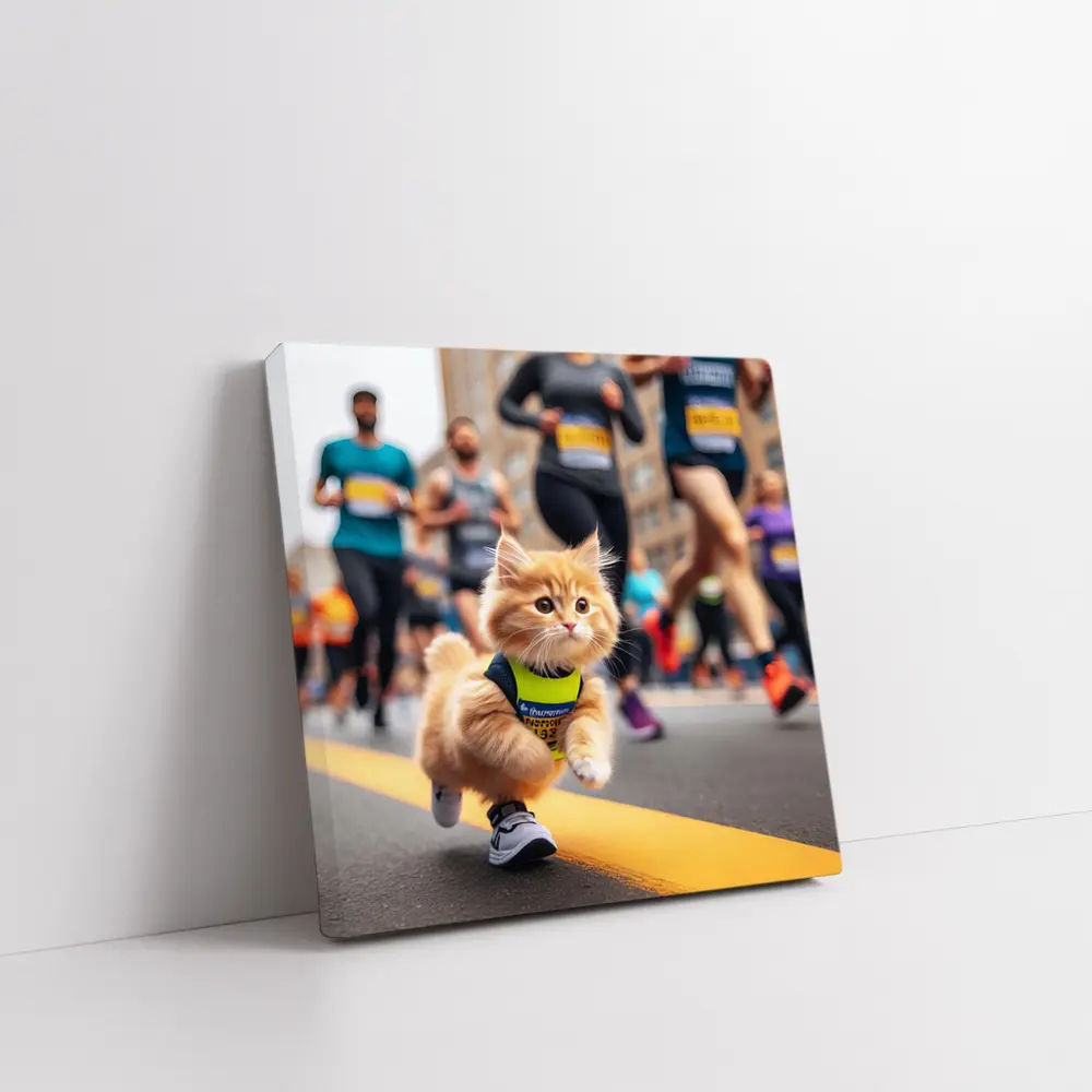 Kitten Running Marathon Race City Street – Wall Art
