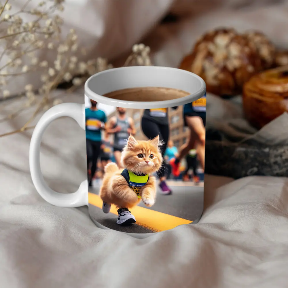 Kitten Running Marathon Race City Street – Mugs