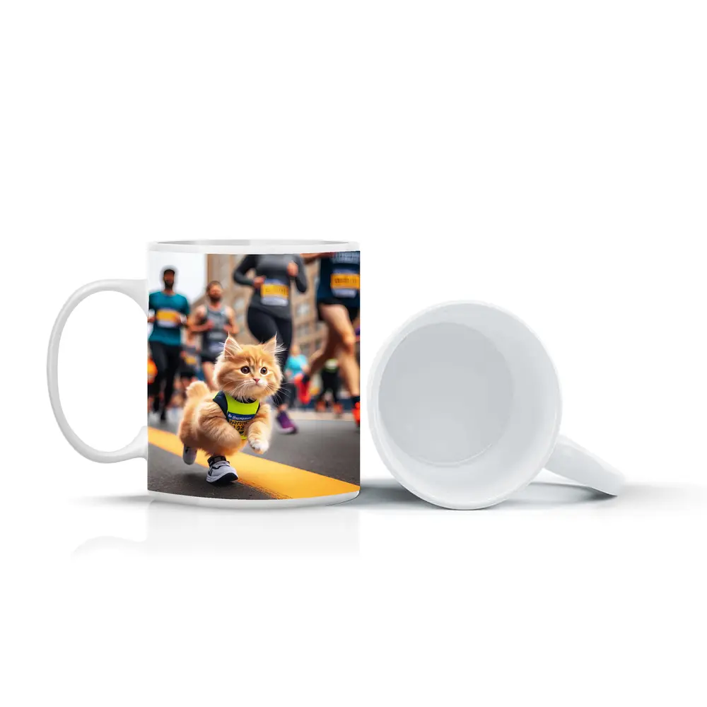 Kitten Running Marathon Race City Street – Mugs