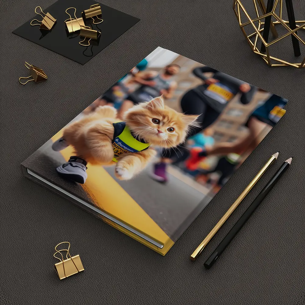 Kitten Running Marathon Race City Street – Notebooks