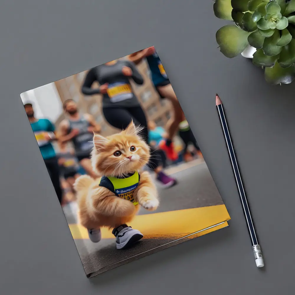 Kitten Running Marathon Race City Street – Notebooks