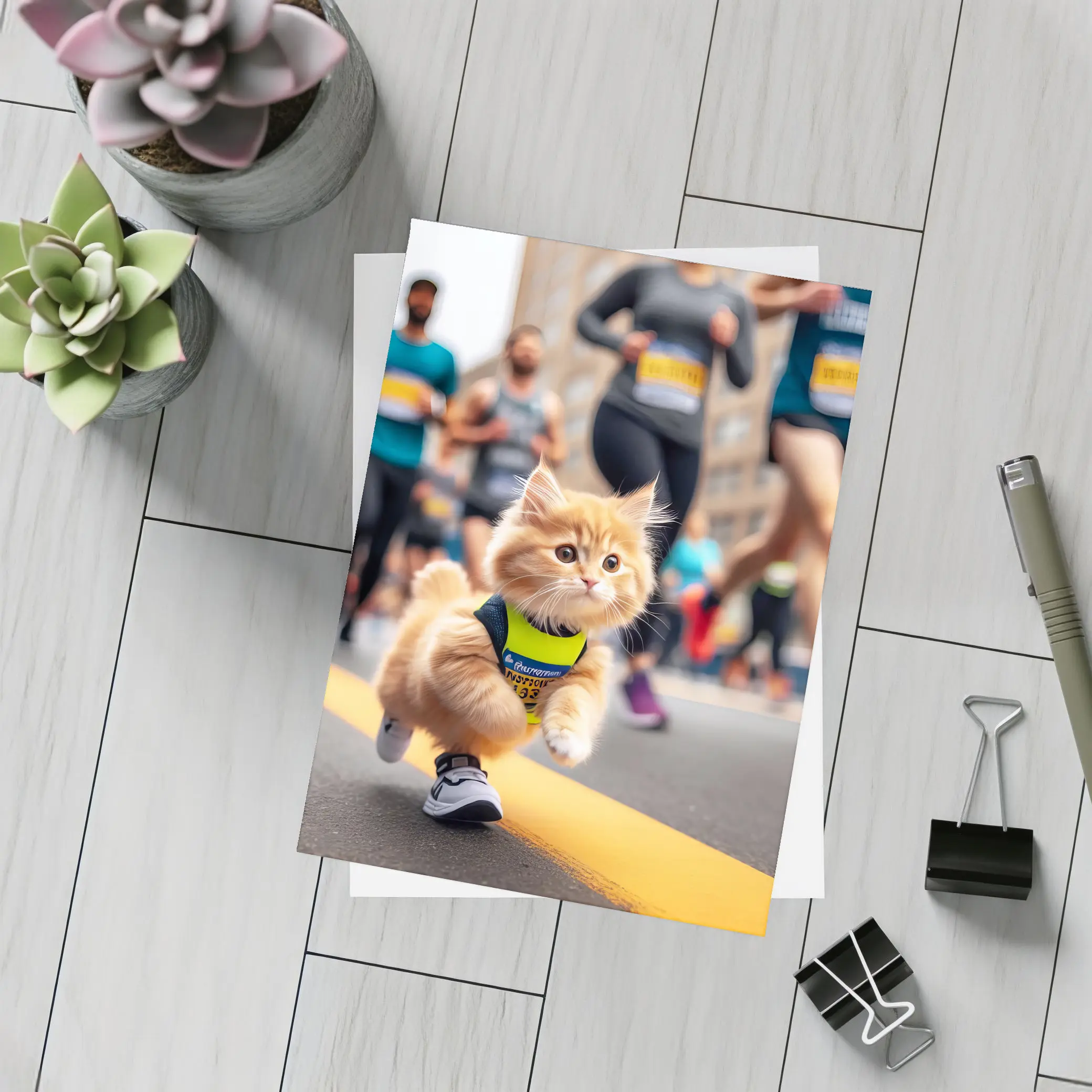 Kitten Running Marathon Race City Street – Postcards