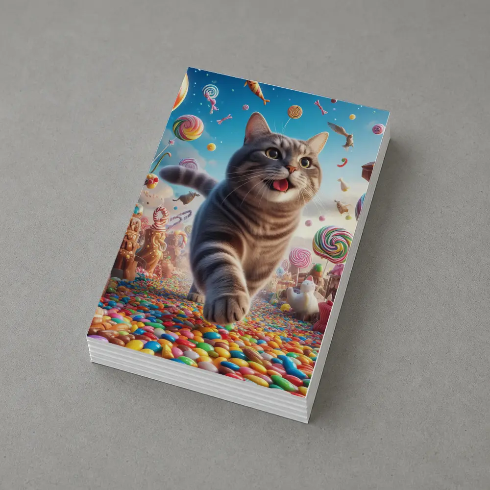 Gray Tabby Cat Running Through Candy Land – Postcards