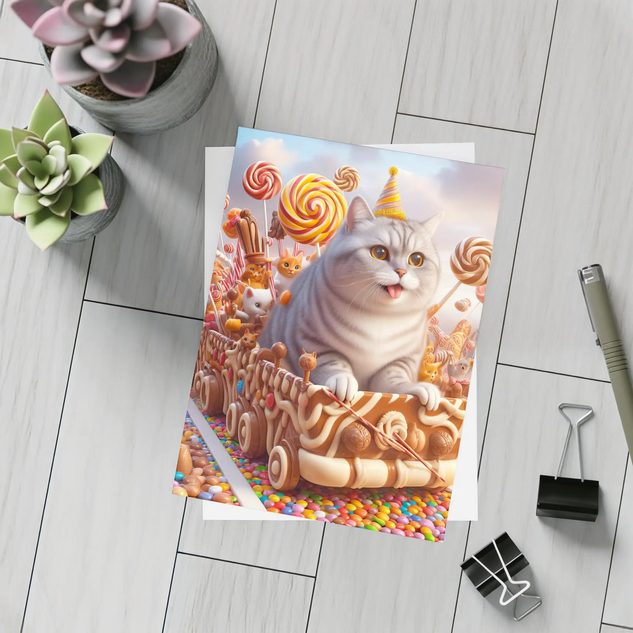 British Shorthair Cat Candy Land Adventure – Postcards