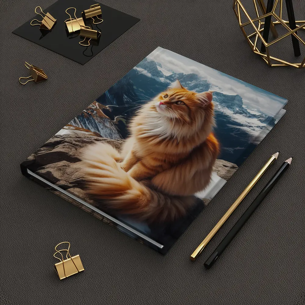 Orange Long Hair Cat Snowy Mountain Summit – Notebooks