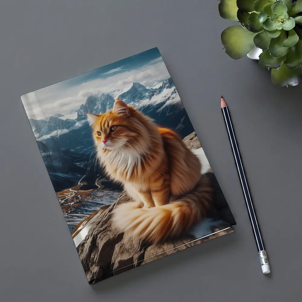 Orange Long Hair Cat Snowy Mountain Summit – Notebooks