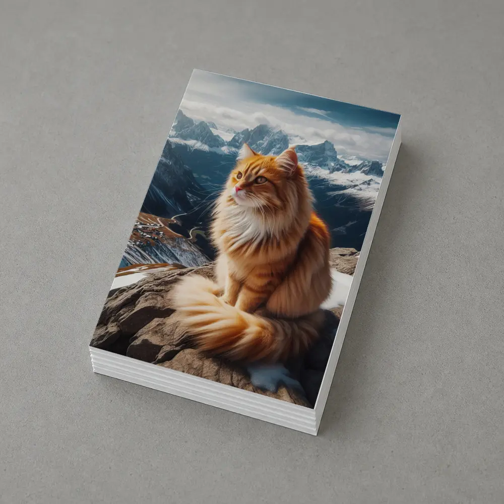 Orange Long Hair Cat Snowy Mountain Summit – Postcards