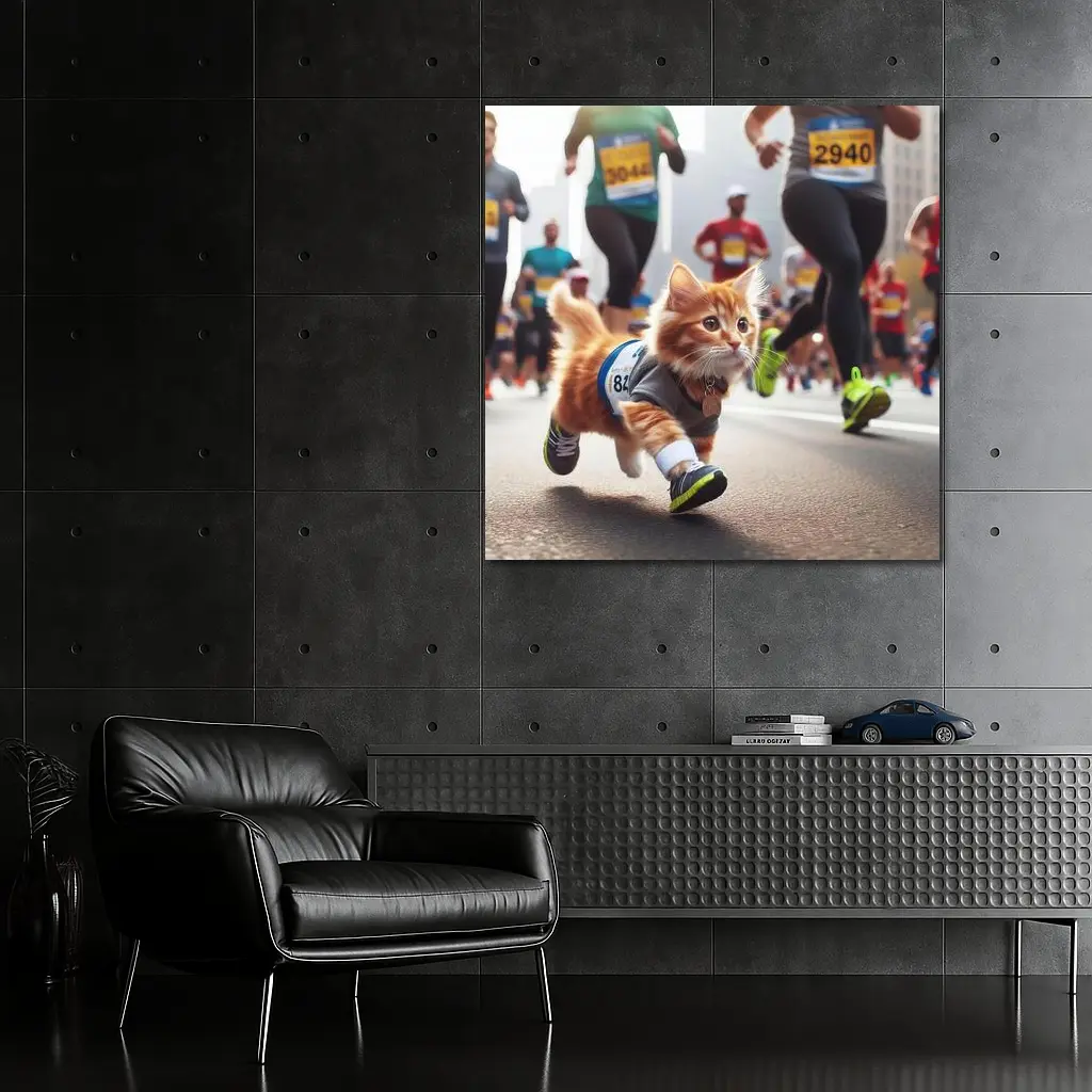 Orange Kitten Running Marathon Race Street – Wall Art