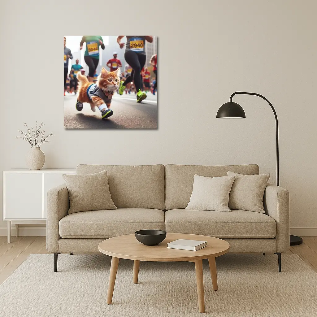 Orange Kitten Running Marathon Race Street – Wall Art