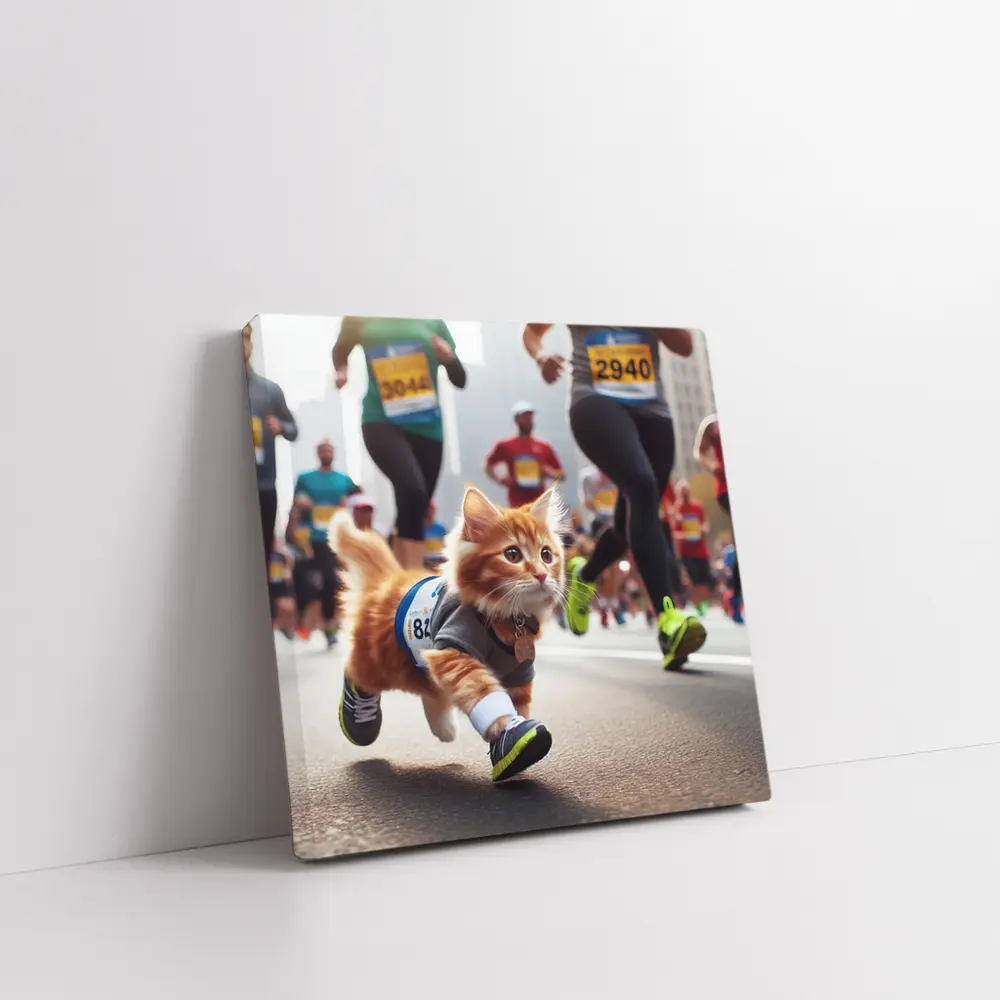 Orange Kitten Running Marathon Race Street – Wall Art
