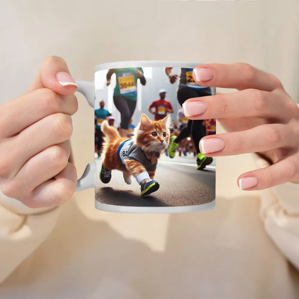 Orange Kitten Running Marathon Race Street – Mugs