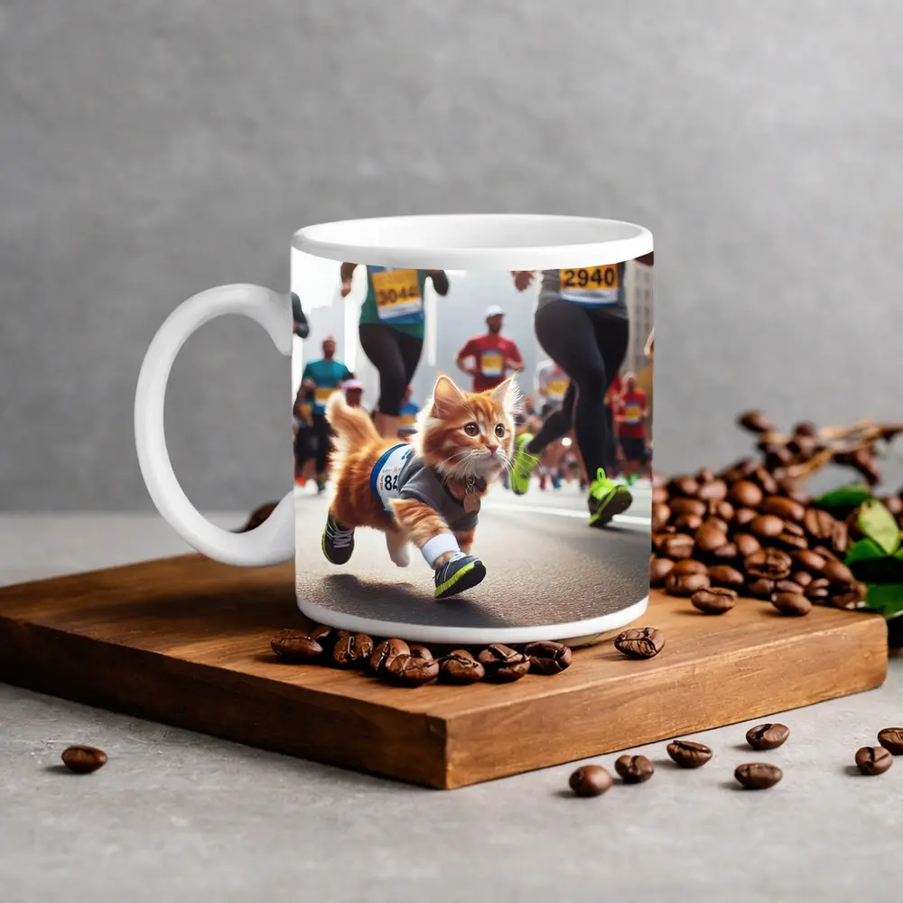 Orange Kitten Running Marathon Race Street – Mugs