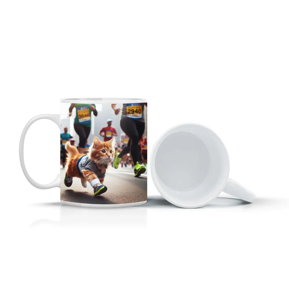 Orange Kitten Running Marathon Race Street – Mugs