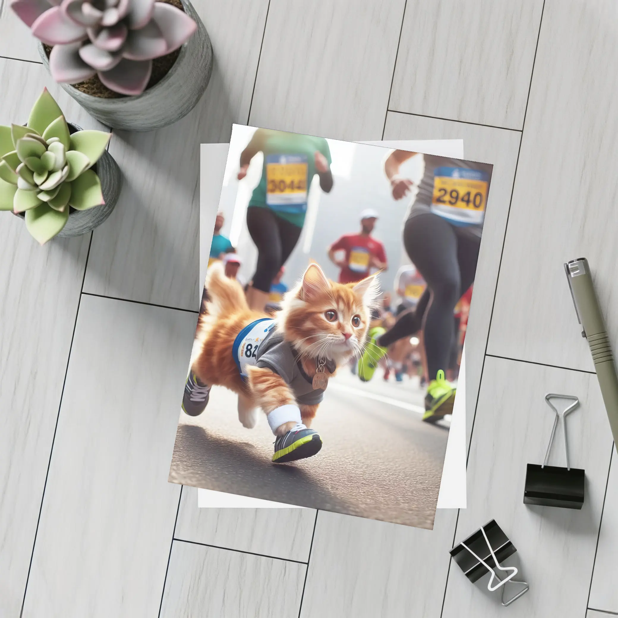 Orange Kitten Running Marathon Race Street – Postcards