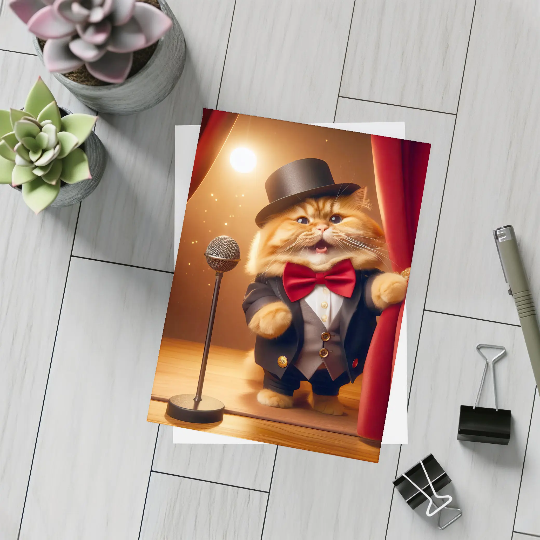 Ginger Cat Performer Top Hat Stage – Postcards