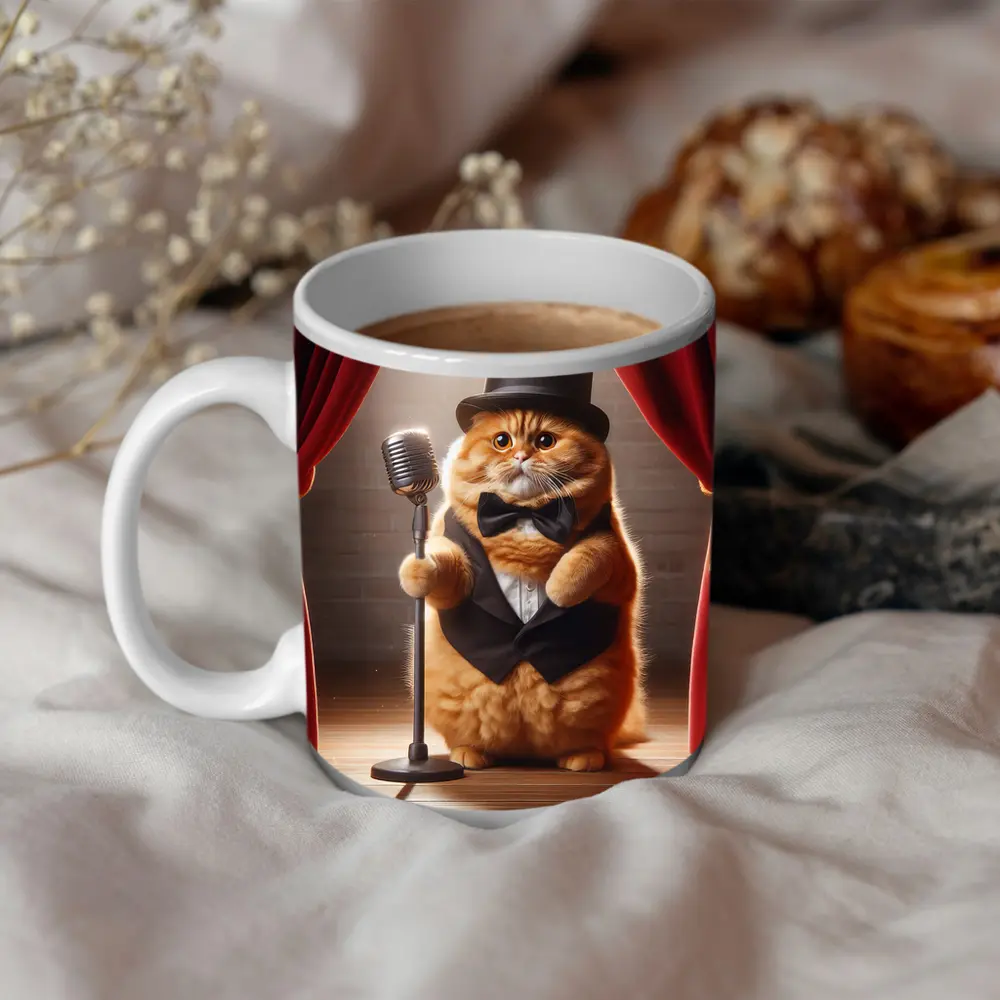 Scottish Fold Cat Performer On Stage – Mugs