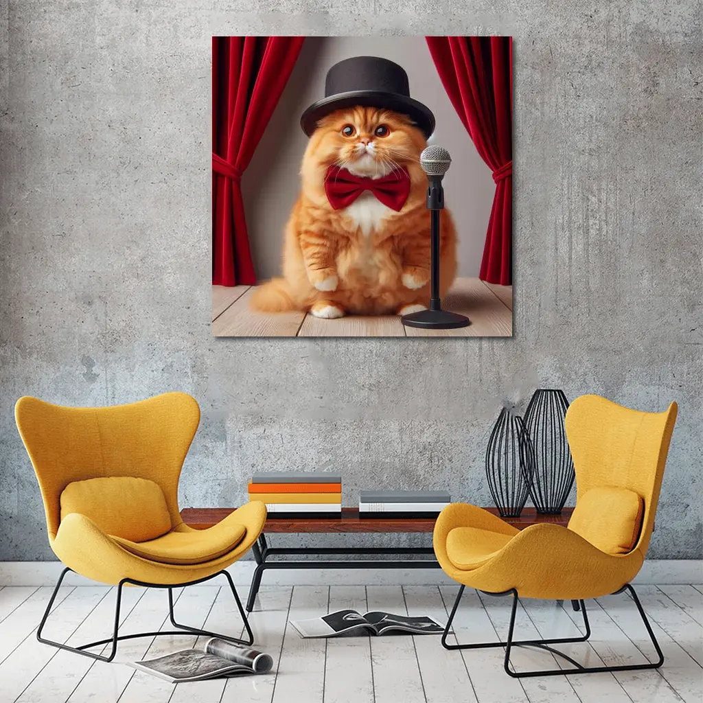Orange Cat Top Hat Bow Tie Stage – Wall Art