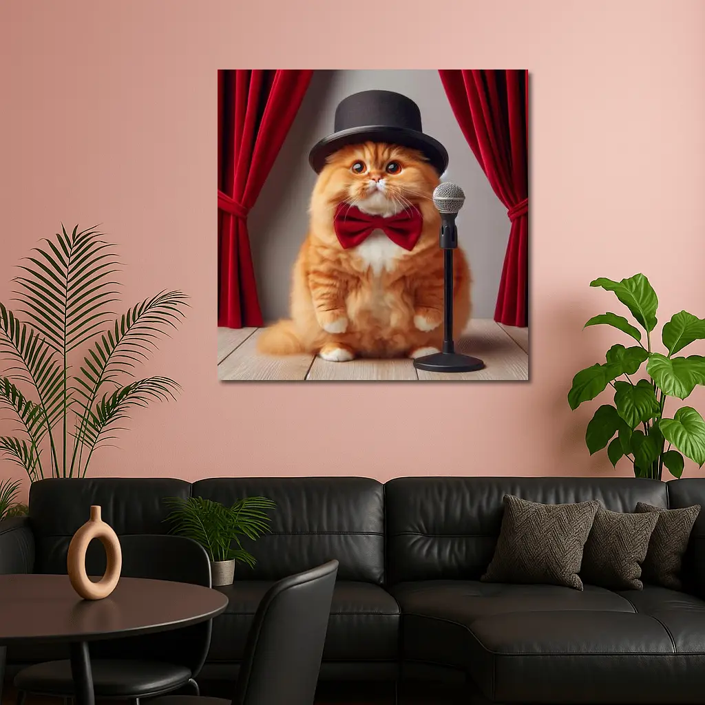 Orange Cat Top Hat Bow Tie Stage – Wall Art