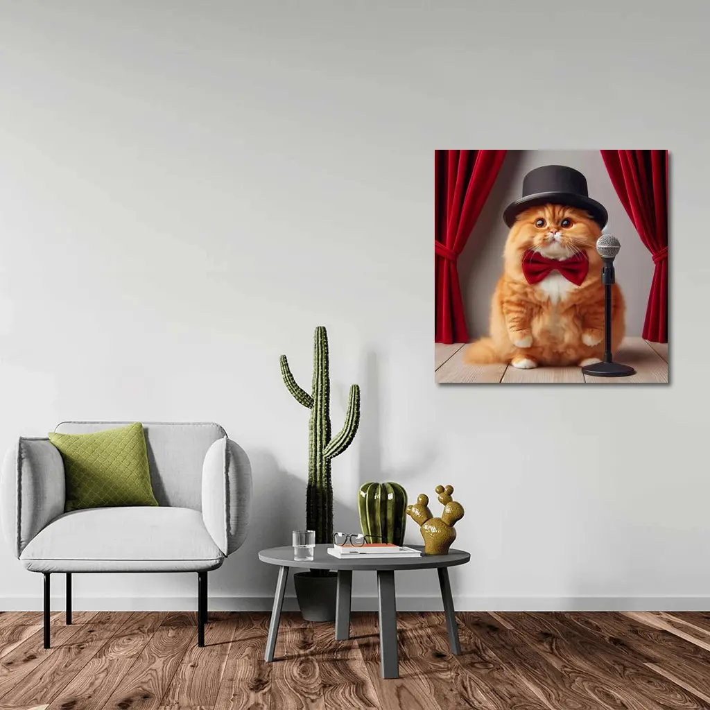 Orange Cat Top Hat Bow Tie Stage – Wall Art