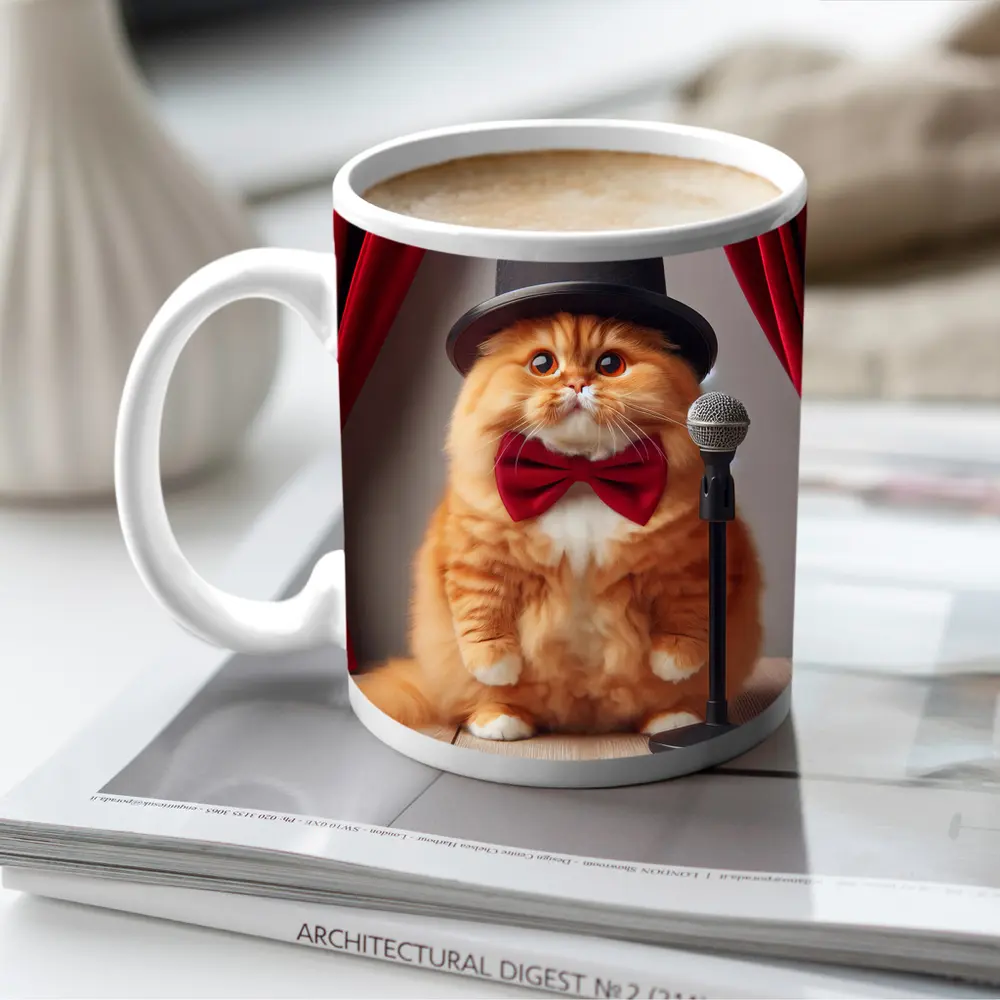 Orange Cat Top Hat Bow Tie Stage – Mugs