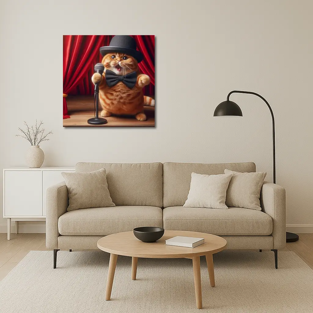 Orange Scottish Fold Cat Stage Performance – Wall Art