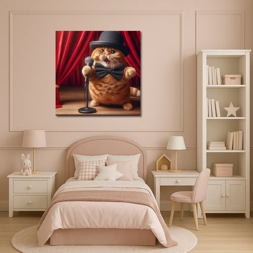 Orange Scottish Fold Cat Stage Performance – Wall Art