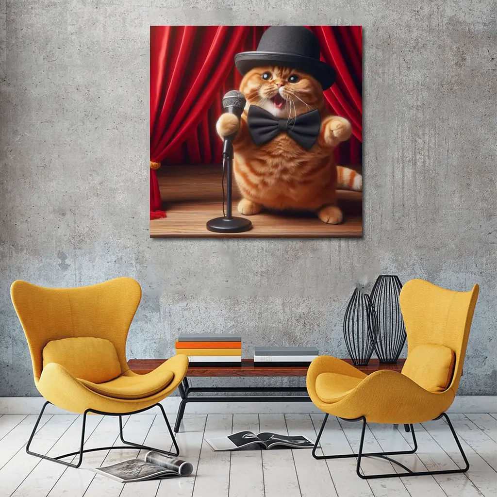 Orange Scottish Fold Cat Stage Performance – Wall Art