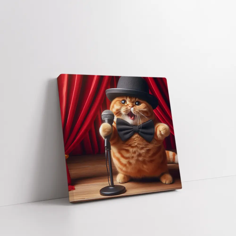 Orange Scottish Fold Cat Stage Performance – Wall Art