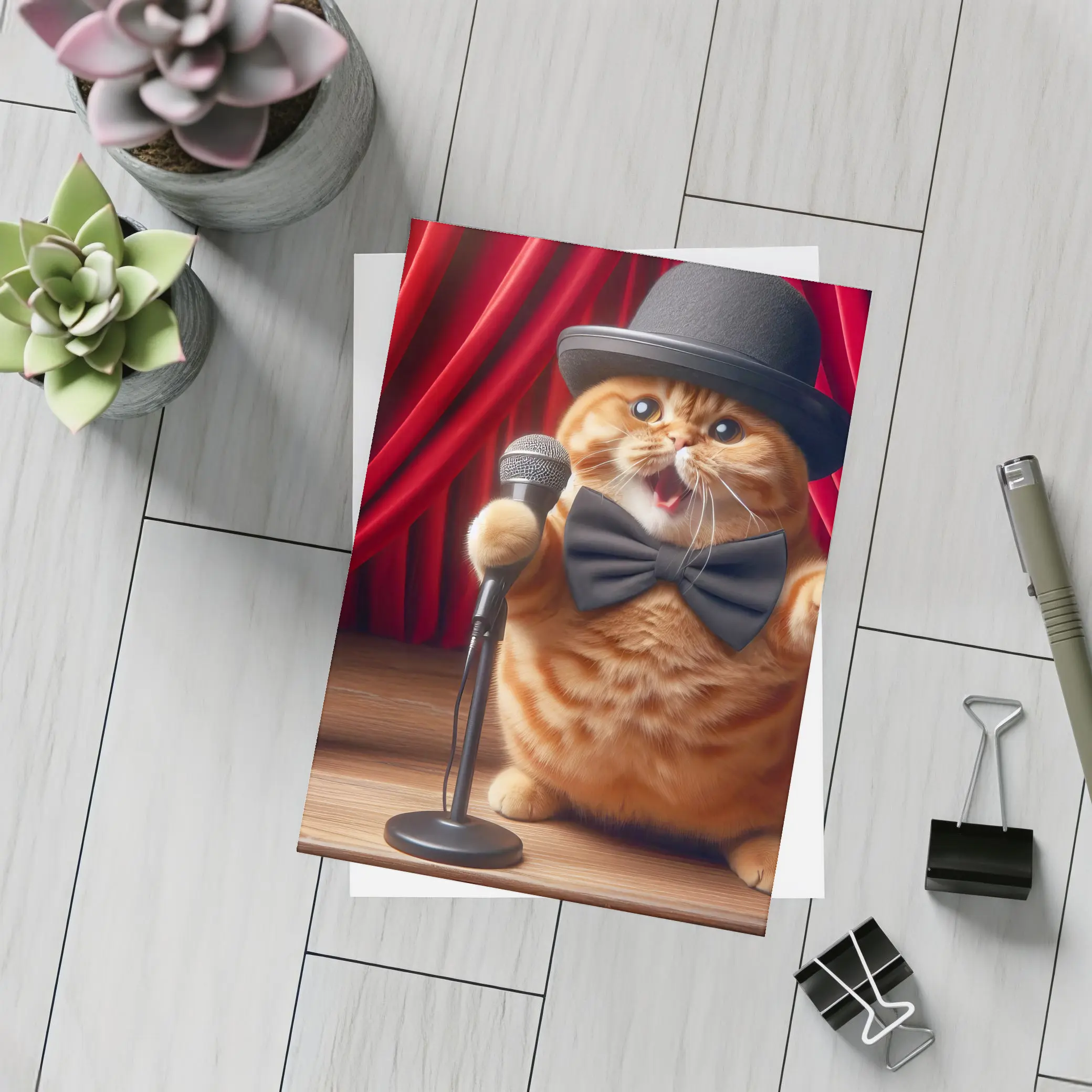 Orange Scottish Fold Cat Stage Performance – Postcards