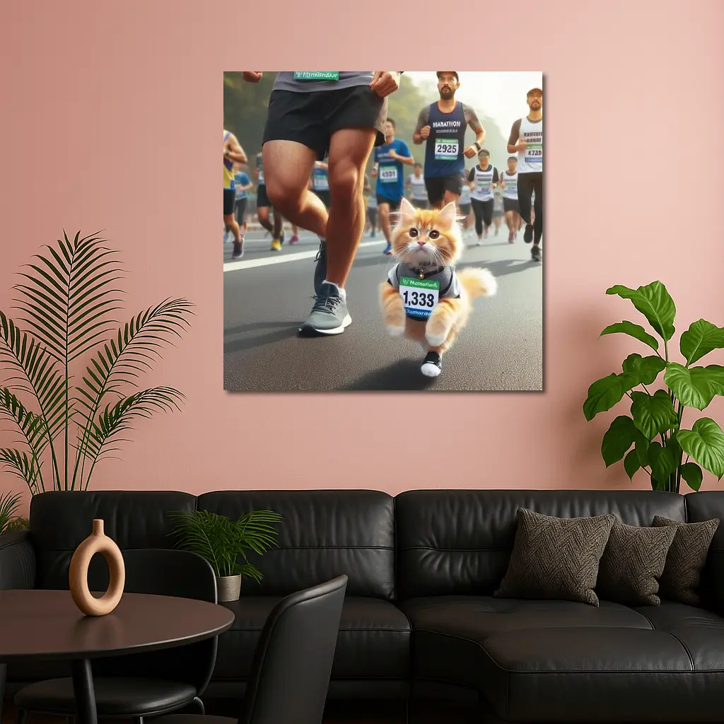 Orange Kitten Running Marathon Race Street – Wall Art