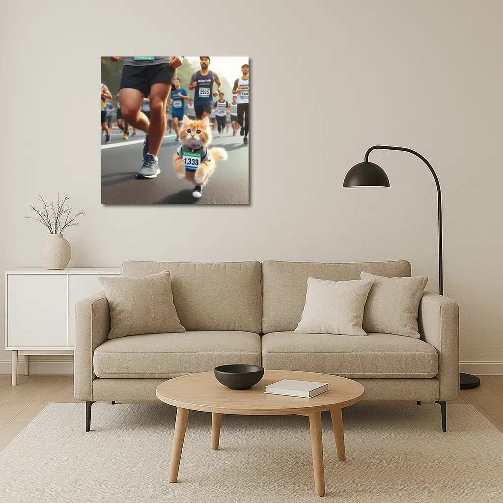 Orange Kitten Running Marathon Race Street – Wall Art