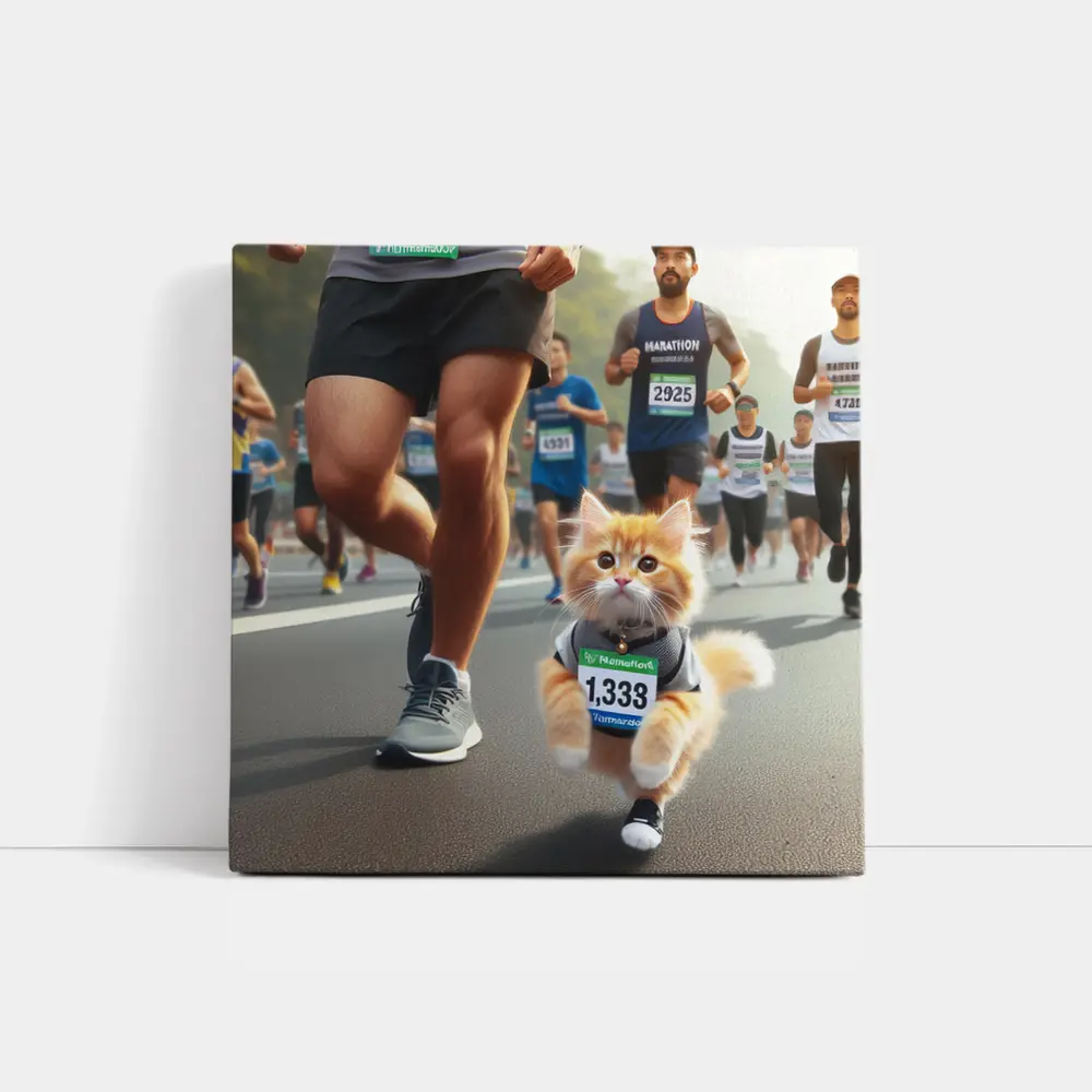 Orange Kitten Running Marathon Race Street – Wall Art