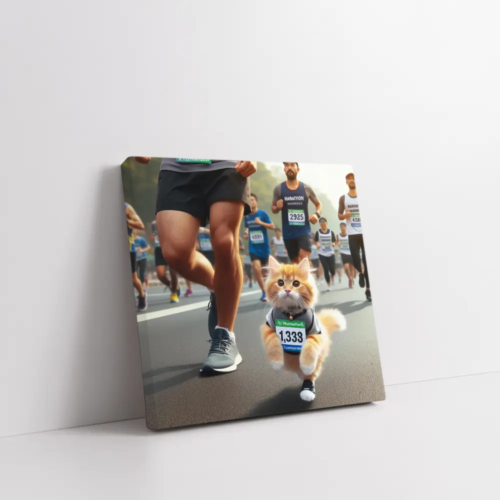 Orange Kitten Running Marathon Race Street – Wall Art