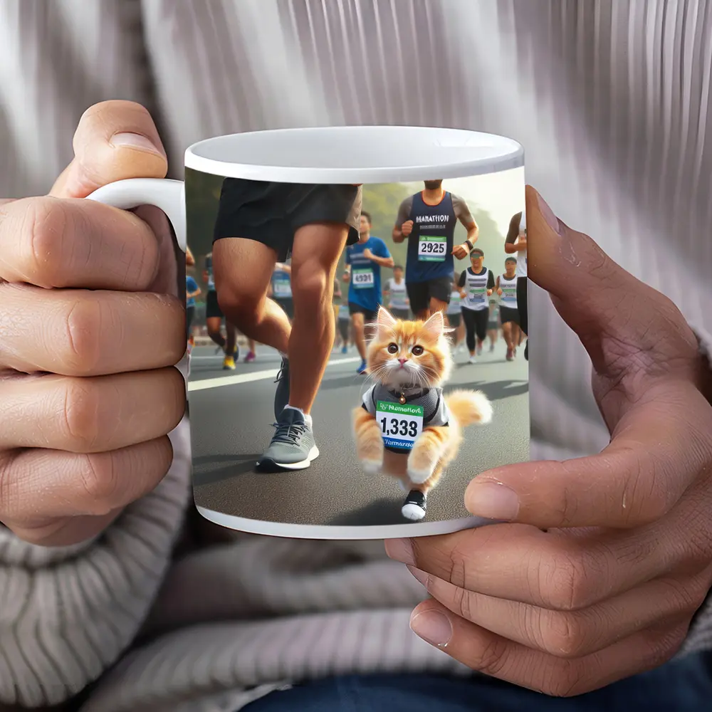 Orange Kitten Running Marathon Race Street – Mugs