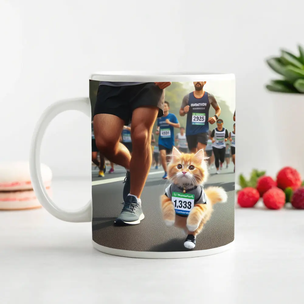 Orange Kitten Running Marathon Race Street – Mugs
