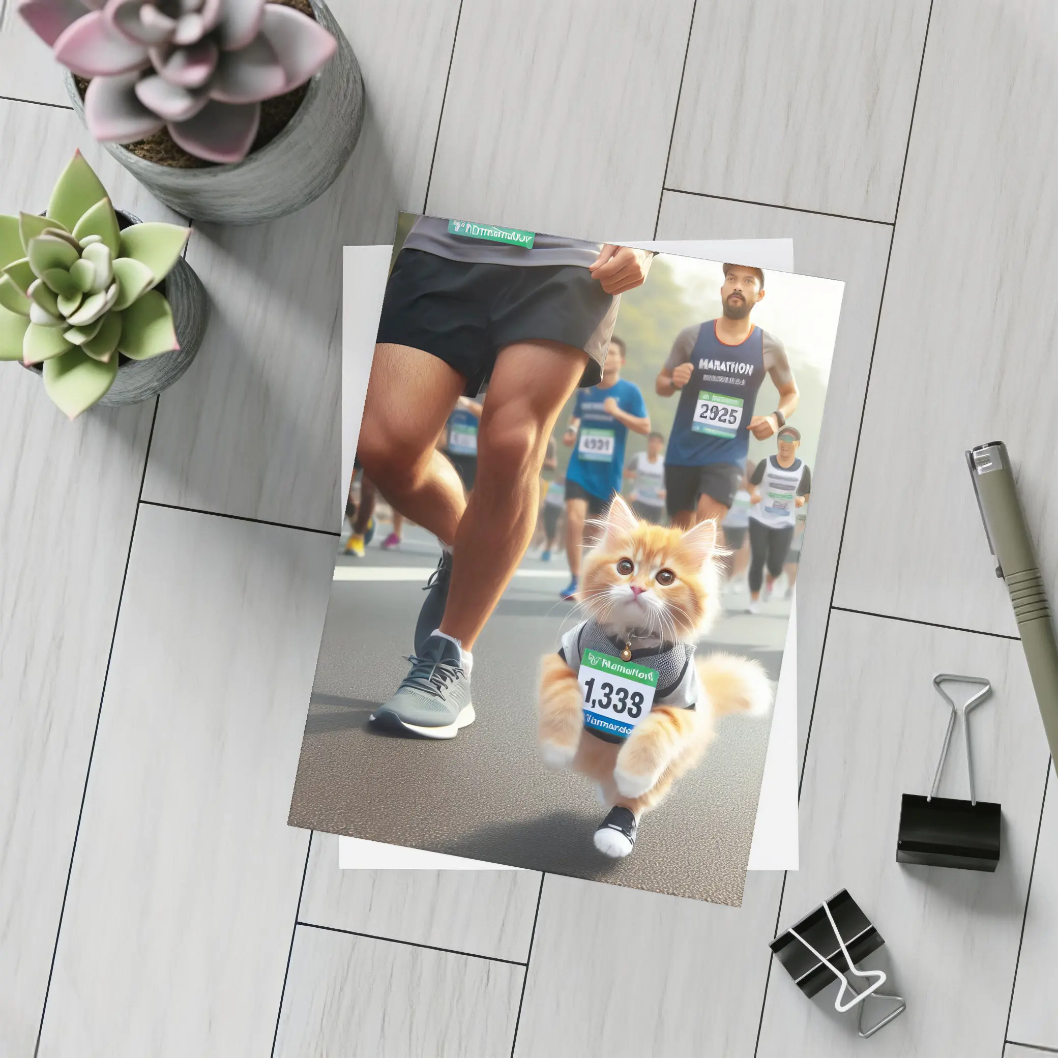 Orange Kitten Running Marathon Race Street – Postcards