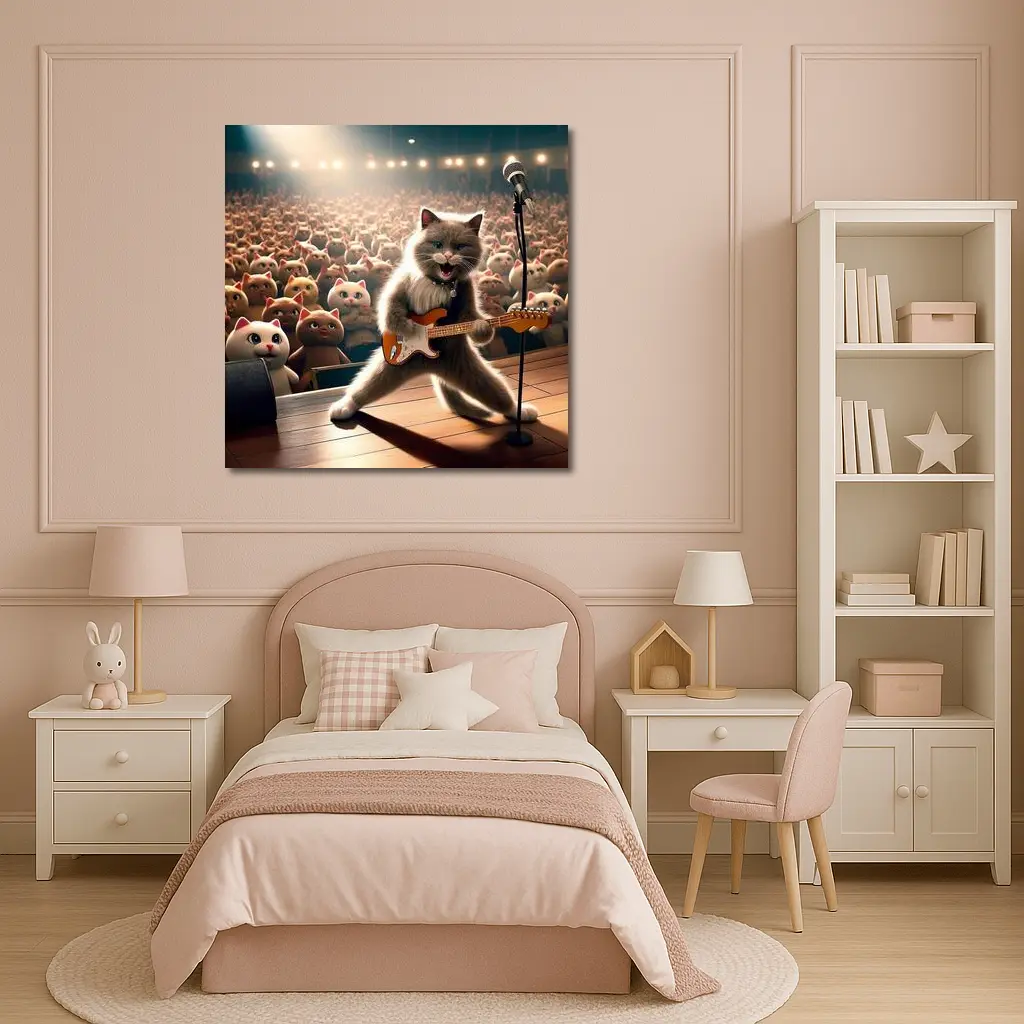 Ragdoll Cat Rocking Guitar On Stage – Wall Art