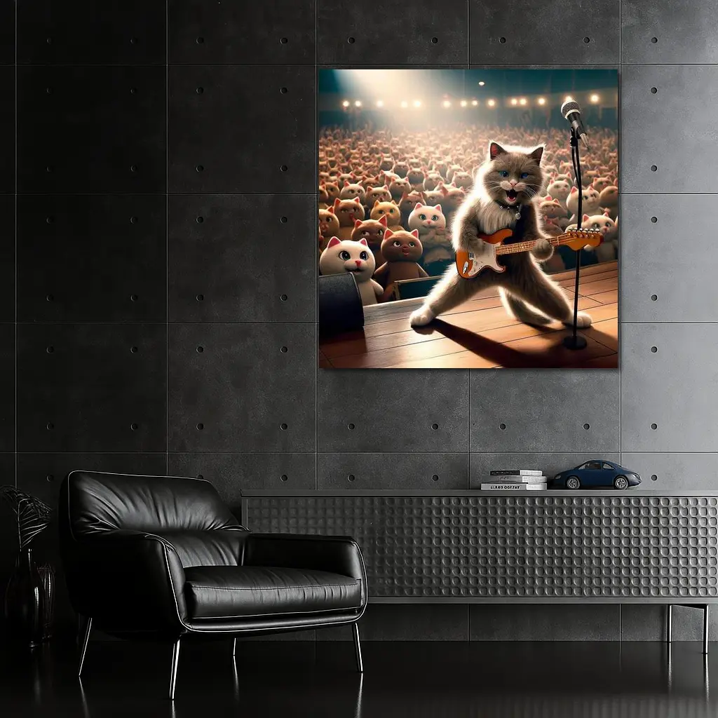 Ragdoll Cat Rocking Guitar On Stage – Wall Art