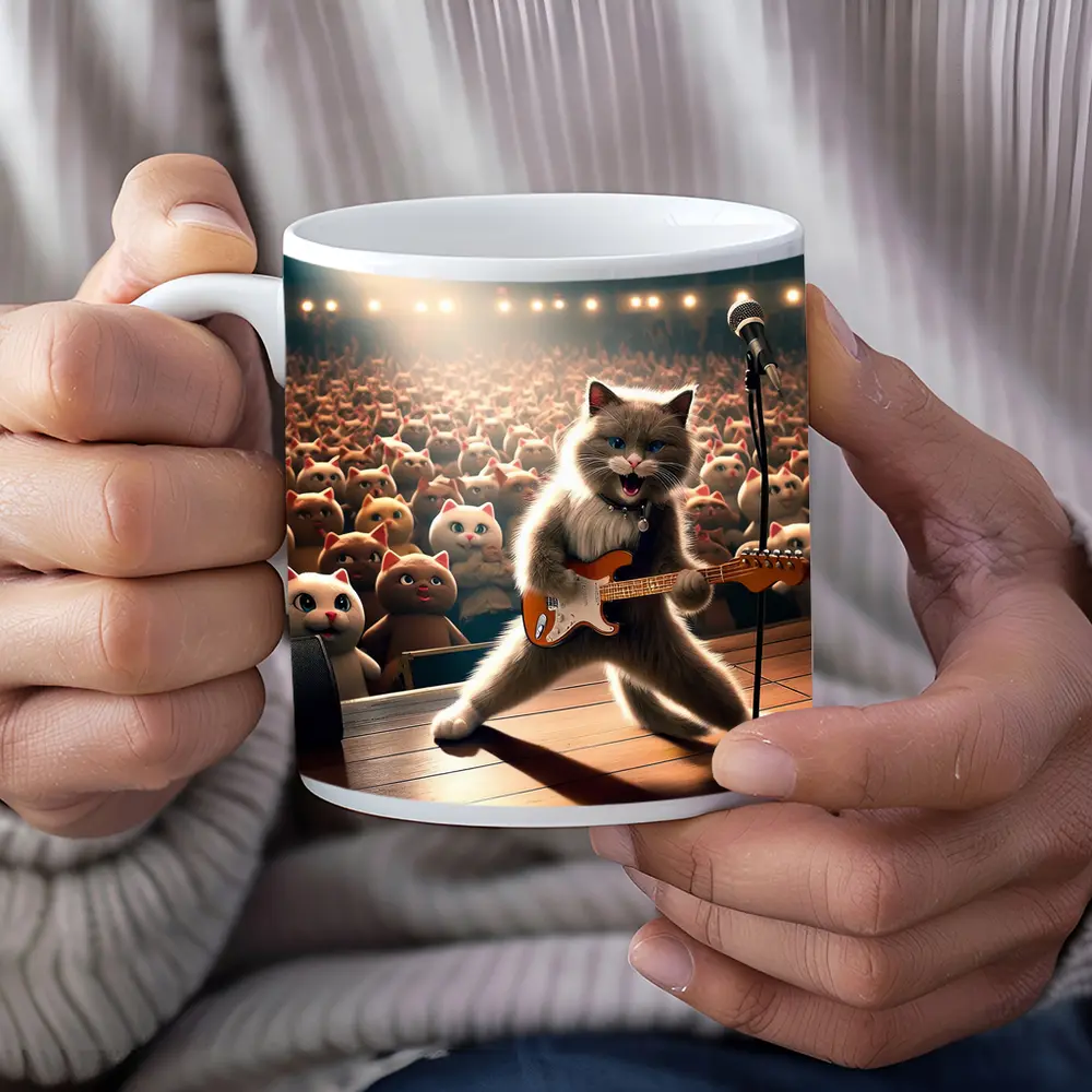 Ragdoll Cat Rocking Guitar On Stage – Mugs