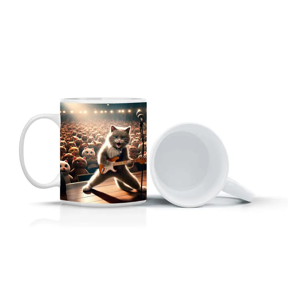 Ragdoll Cat Rocking Guitar On Stage – Mugs