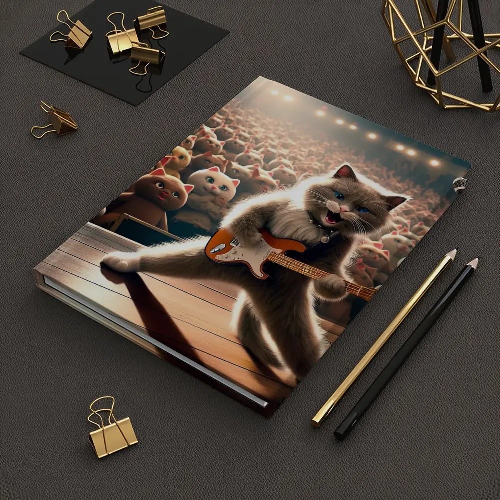 Ragdoll Cat Rocking Guitar On Stage – Notebooks