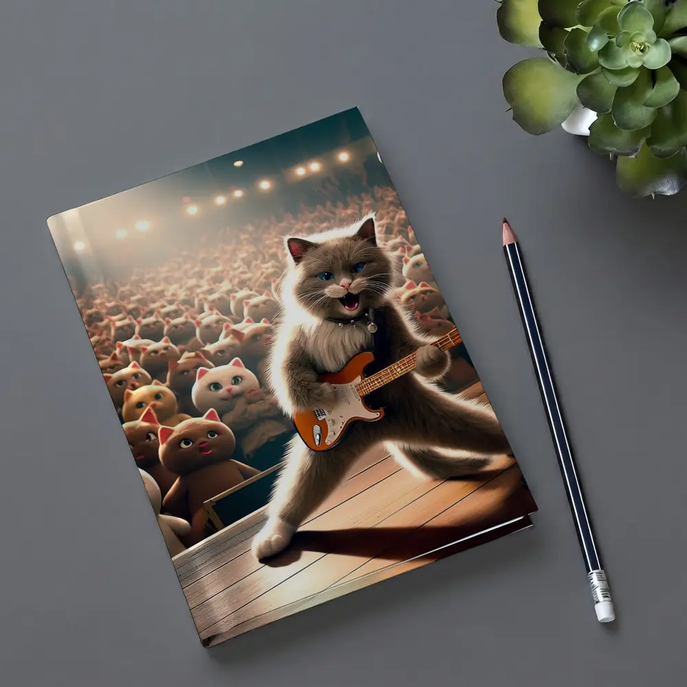 Ragdoll Cat Rocking Guitar On Stage – Notebooks