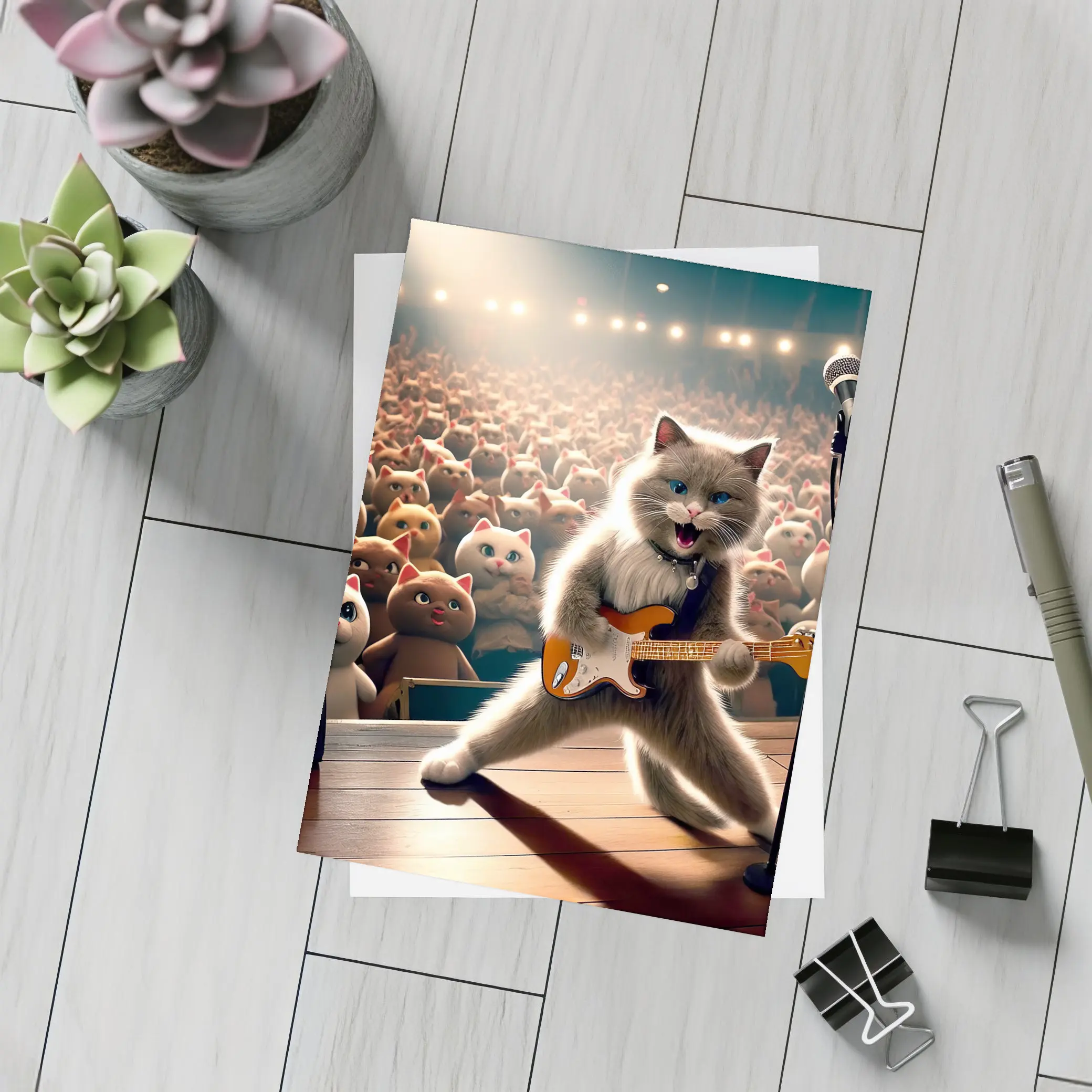 Ragdoll Cat Rocking Guitar On Stage – Postcards