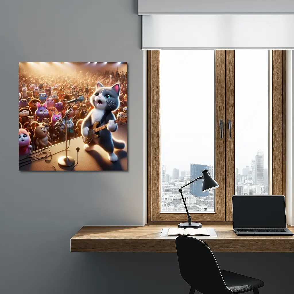 Cartoon Cat Guitarist Performing Live Concert Stage – Wall Art