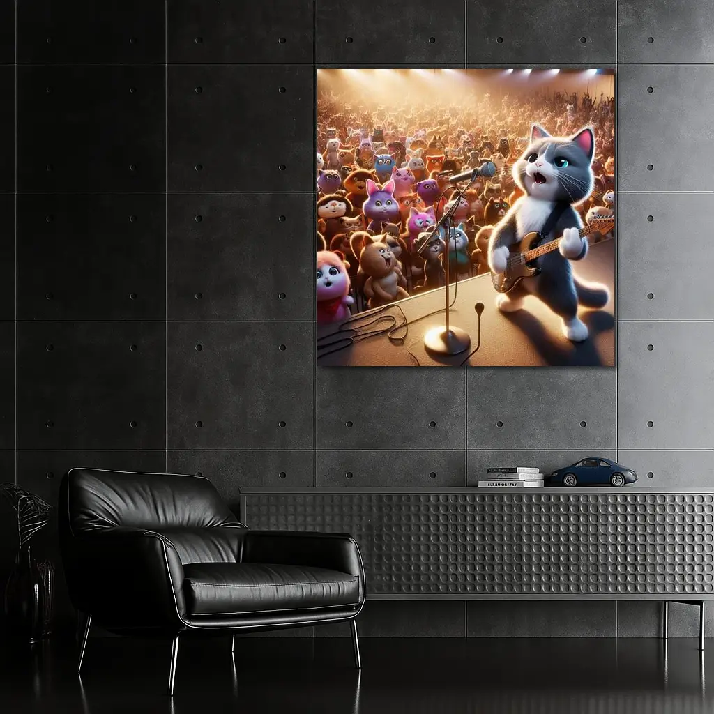 Cartoon Cat Guitarist Performing Live Concert Stage – Wall Art