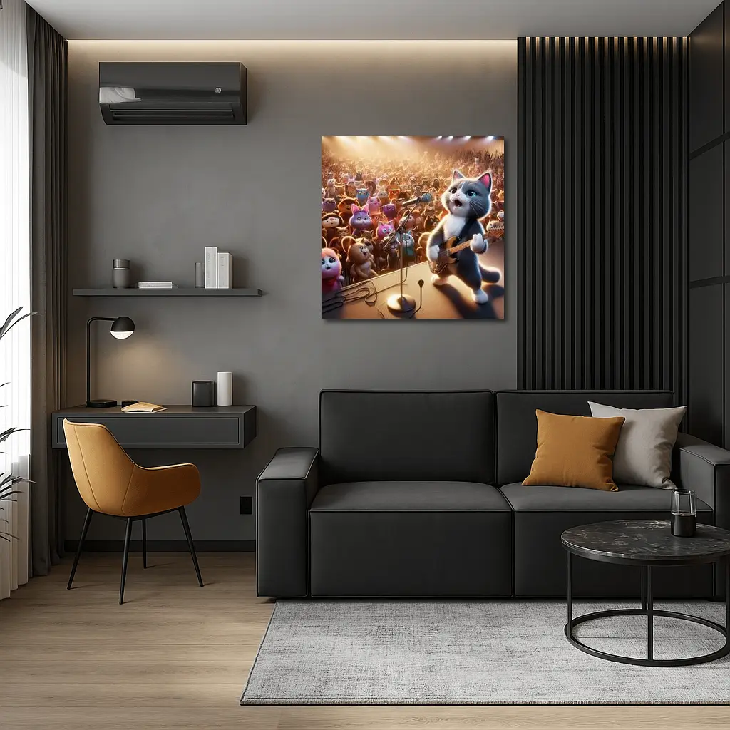 Cartoon Cat Guitarist Performing Live Concert Stage – Wall Art