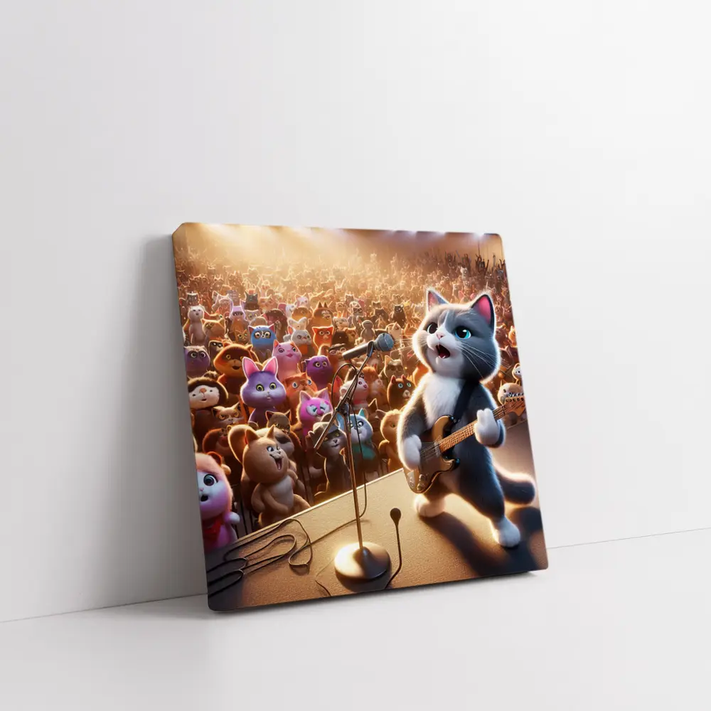 Cartoon Cat Guitarist Performing Live Concert Stage – Wall Art