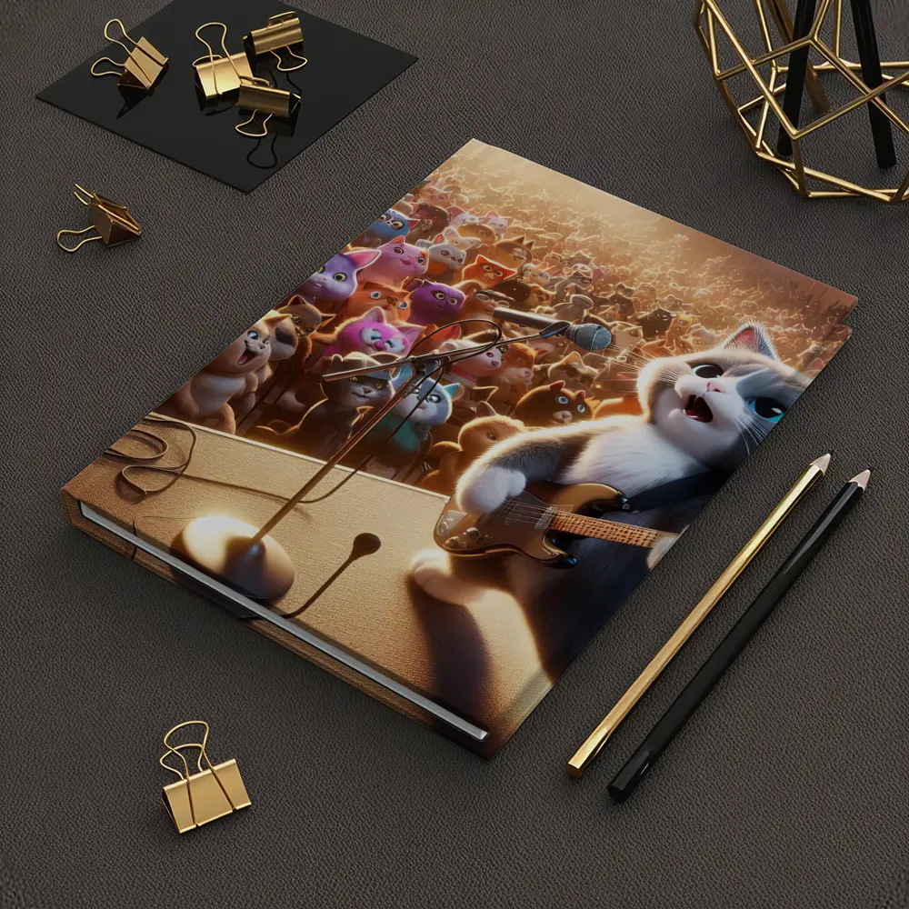 Cartoon Cat Guitarist Performing Live Concert Stage – Notebooks