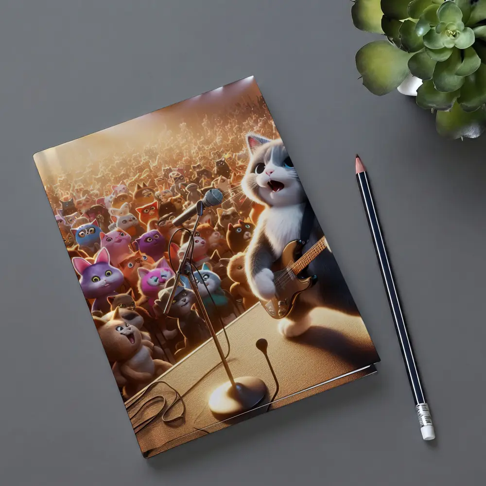 Cartoon Cat Guitarist Performing Live Concert Stage – Notebooks