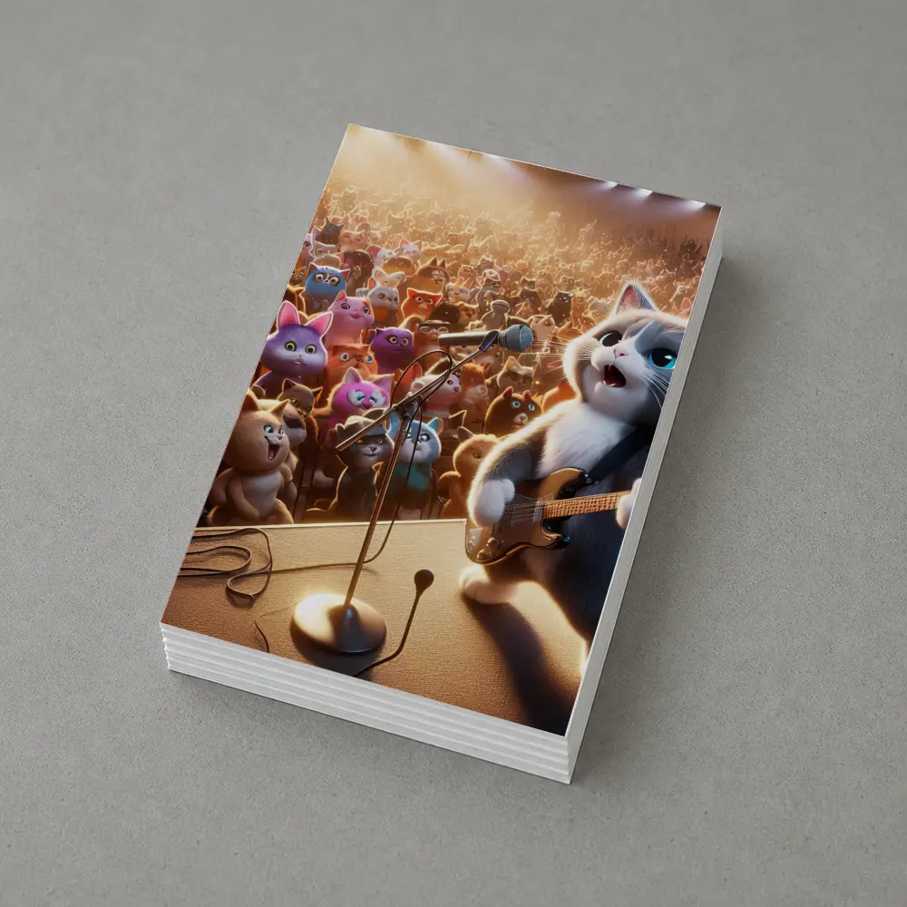 Cartoon Cat Guitarist Performing Live Concert Stage – Postcards